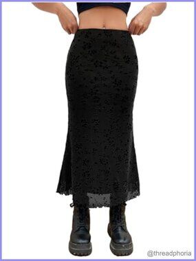 Women's Fishtail Mesh Long Skirt Bodycon High Rise Y2K Goth Style